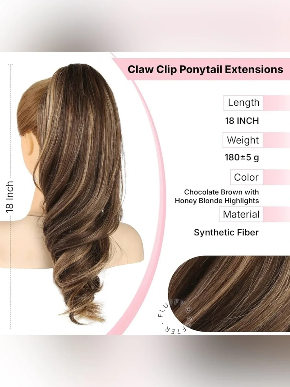 Clip In Ponytail Hair Ext. Claw Clip Choc. Brown & Honey Blonde Hi Lites-18”